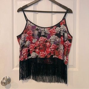 Floral Fringe Tank Crop Top